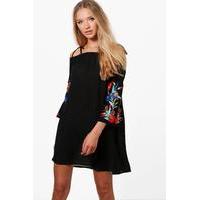 Sofia Embroidered Shift Dress - black