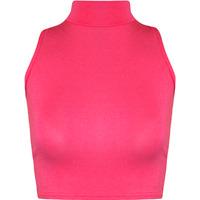 Sophie Basic Sleeveless Turtleneck Crop Top - Cerise