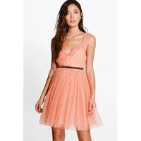 Sofie Seam Detail Tulle Skater Dress - peach