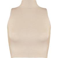 sophie basic sleeveless turtleneck crop top stone