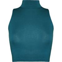 Sophie Basic Sleeveless Turtleneck Crop Top - Teal