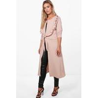 Sophie Ruffle Front Duster Jacket - stone