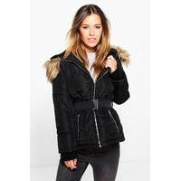 sophie quilted jacket with faux fur hood black