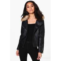 Sofia Faux Fur Colour PU Jacket - black