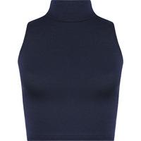 sophie basic sleeveless turtleneck crop top navy blue