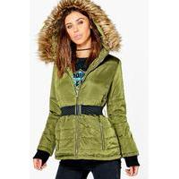 Sophie Quilted Jacket With Faux Fur Hood - khaki