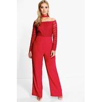 Sofia Off The Shoulder Choker Jumpsuit - berry