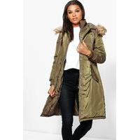 Sophia Longline Luxe Double Layered Parka - khaki