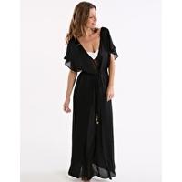 solid black agatha long kaftan black