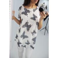 Soleen white butterfly print mesh tee