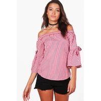 Solana Gingham Off The Shoulder Woven Top - red
