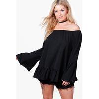 Sophia Off The Shoulder Flare Sleeve Top - black