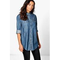Solenne Oversized Denim Button Shirt - mid blue