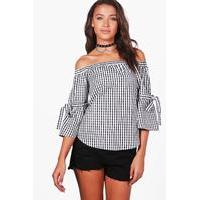 solana gingham off the shoulder woven top black