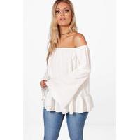 sophia off the shoulder flare sleeve top white