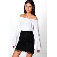 Solid Woven Flute Sleeve Top - ivory