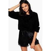 soft knit roll neck crop jumper black