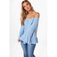 Sophia Off The Shoulder Flare Sleeve Top - bluebell