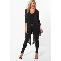 Soft Knit Midi Waterfall Cardigan - black