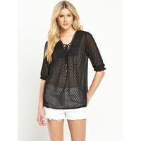 South Boho Crochet Trim Blouse