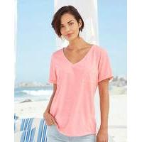 soft pink linen mix v neck t shirt