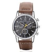 SOXY Men\'s Fashion Round Leather Wristwatches Glass Analog Quartz Watch Casual Business Style Relogio Masculino
