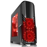 Spire G Force ATX Gaming Case with Window, No PSU, Red LED Fans, Card Reader, Fan Controllers, Black