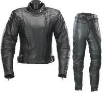 spada road ladies leather motorcycle jacket and trousers black kit