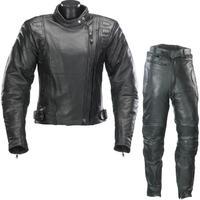 spada road ladies leather motorcycle jacket and trousers black kit