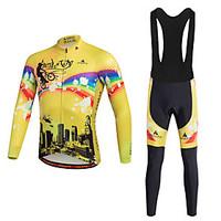 Sports Cycling Jersey with Bib Tights Men\'s Long Sleeve BikeBreathable Quick Dry Moisture Permeability 3D Pad Reflective Strips