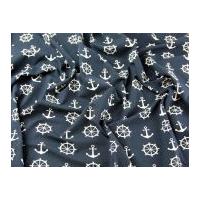 Spanish Nautical Print Stretch Jersey Dress Fabric Navy Blue