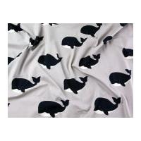 Spanish Whale Print Stretch Jersey Dress Fabric Grey