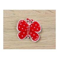 Spotty Butterfly Embroidered Iron On Motif Applique Red
