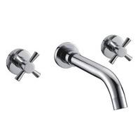 Space Saving Three Hole Wall Mounted Milan Curved Spout Basin Mixer Tap