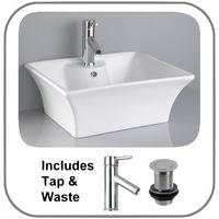 Special Price VALUE Lugo 48cm by 38cm Rectangular Shaped Basin Tap and Waste Set