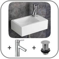 Space Saving 23.5cm deep Taranto Right Wall Hanging Sink with Mono Mixer Tap and Click Waste
