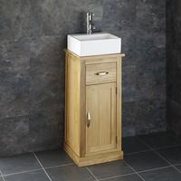 Space Saving Solid Oak Cube Range 37cm Wide by 35cm Deep Cabinet with Rectangular Basin