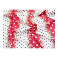 Spotty & Floral Stripes Print Cotton Poplin Fabric Strawberry Red