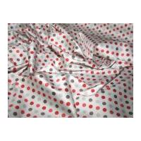 Spotty Stretch Cotton Dress Fabric Ivory/Raspberry/Brown