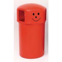 SPACEBIN HOODED RED PLASTIC LITTER BIN WITH GALVANISED LINER AND SMILEY FACE LOGO, 145 LITRES CAPACITY