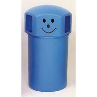 SPACEBIN HOODED BLUE PLASTIC LITTER BIN WITH GALVANISED LINER AND SMILEY FACE LOGO, 145 LITRES CAPACITY