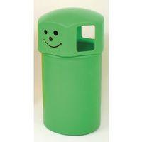 SPACEBIN HOODED GREEN PLASTIC LITTER BIN WITH GALVANISED LINER AND SMILEY FACE LOGO, 145 LITRES CAPACITY