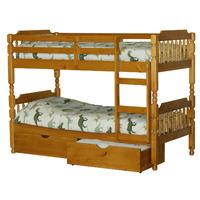 spindle bunk bed single 2 drawers