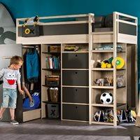 SPOT HIGH SLEEPER STORAGE KIDS BED in Acacia & Graphite