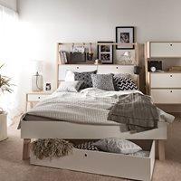 SPOT DOUBLE BED WITH CABINET HEADBOARD in White and Acacia - SuperKing
