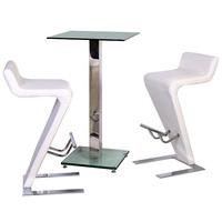 Spice Bar Table In Clear Glass With 2 Farello Bar Stool In White
