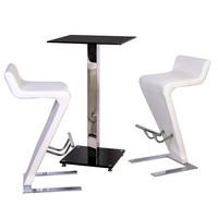 Spice Bar Table In Black Glass With 2 Farello Bar Stool In White