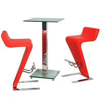 Spice Bar Table In Clear Glass With 2 Farello Bar Stool In Red