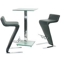 spice clear glass bar table with 2 farello bar stool in grey