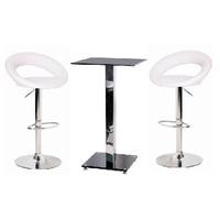 Spice Bar Table In Black Glass With 2 Leoni White Bar Stools